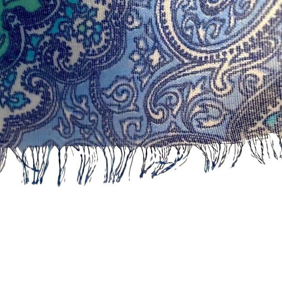 Large blue and aqua medallion pattern long rectangle scarf - Picture 10 of 10